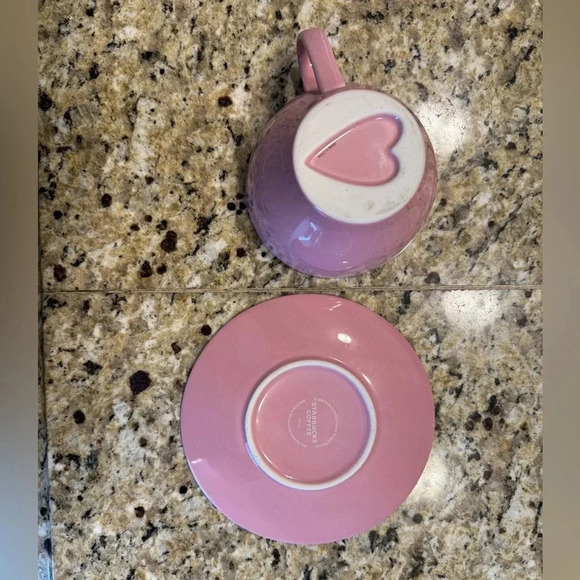 Starbucks 2006 Pink White & Red Mug and Saucer Set. 2 cups, 2 saucers - Picture 4 of 5